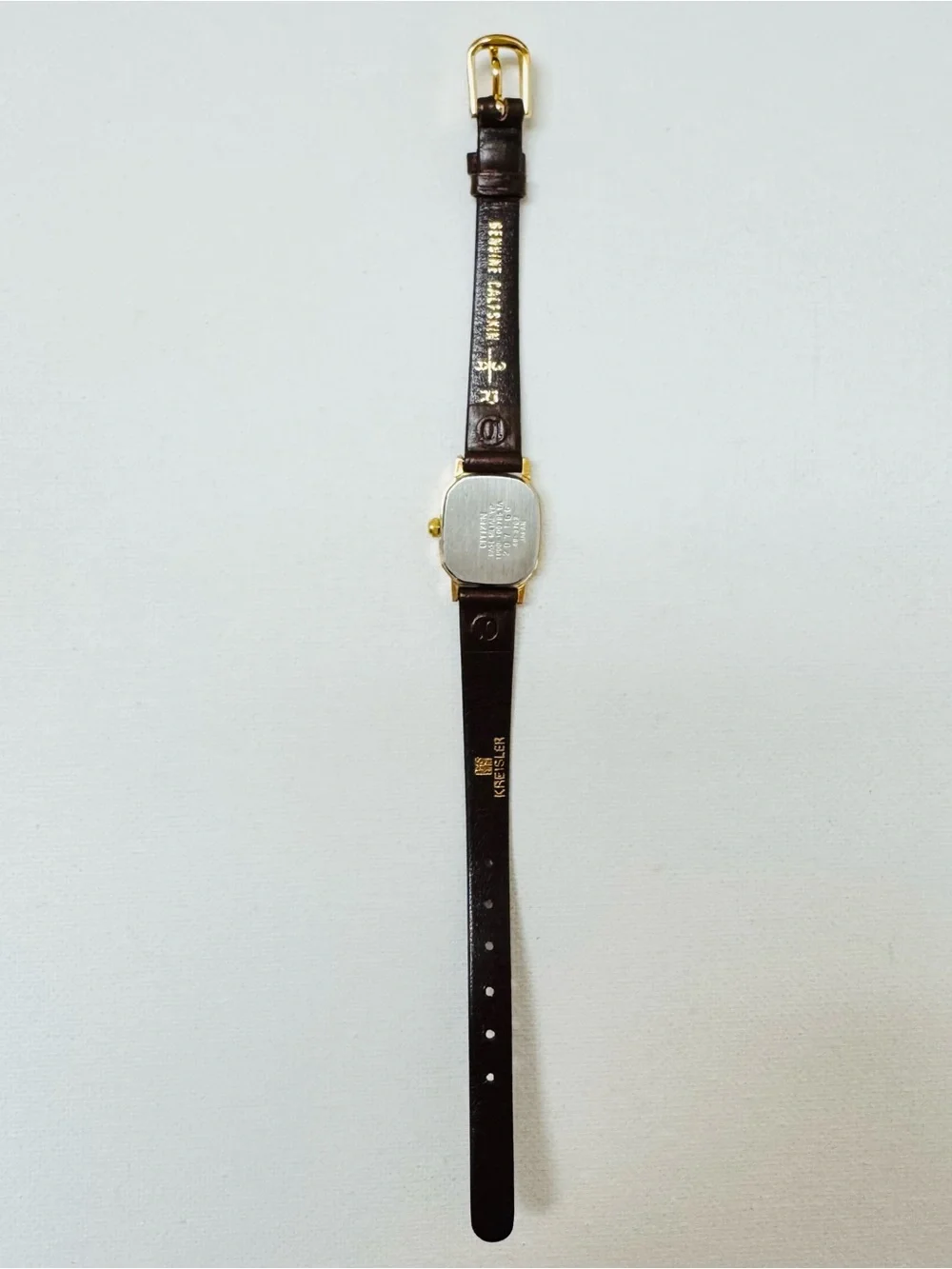 Vintage Citizen Women's Elegant Cut Corner Tank Watch Gold Leather 1000-108795